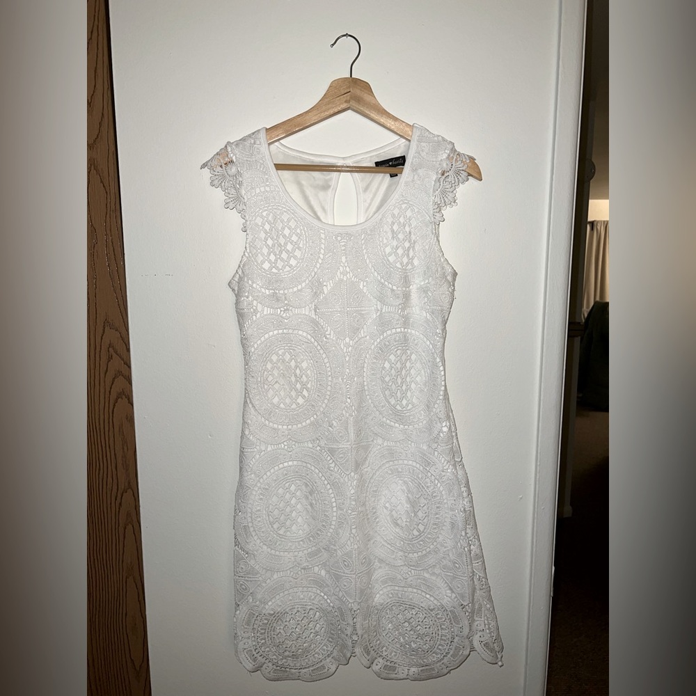 White Lace Sequin Hearts Mini Dress